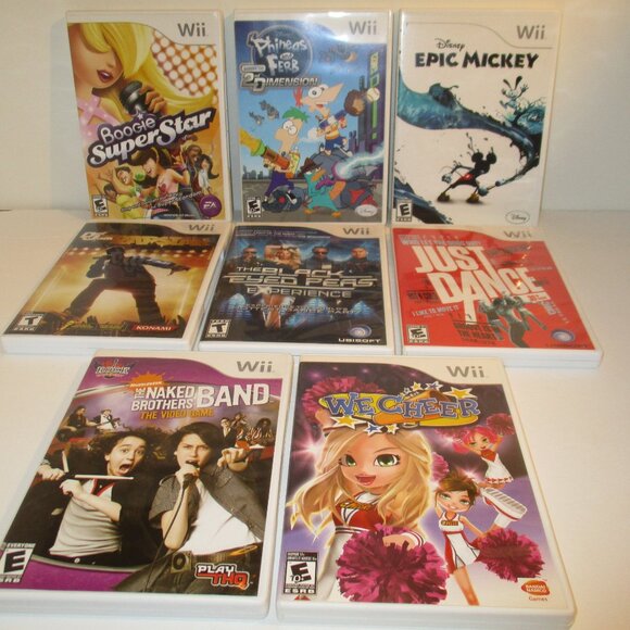 Lot of Eight Nintendo Wii Games Mickey We Cheer Black Eyed Peas Dance RapStar
